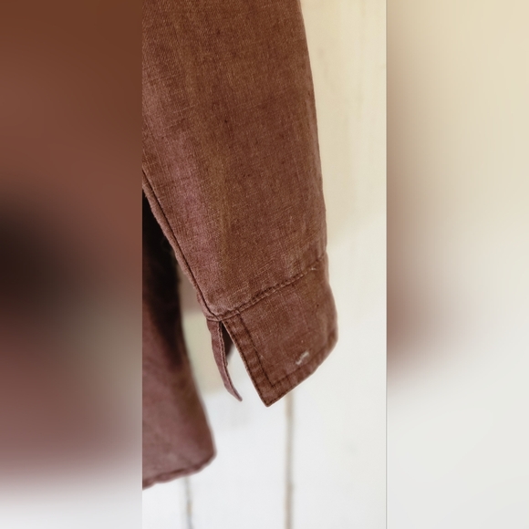 100% linen Autograph priest collar brown blouse sz S - Picture 4 of 10